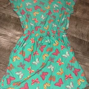 Butterfly Print Kids Dress - Green and Pink